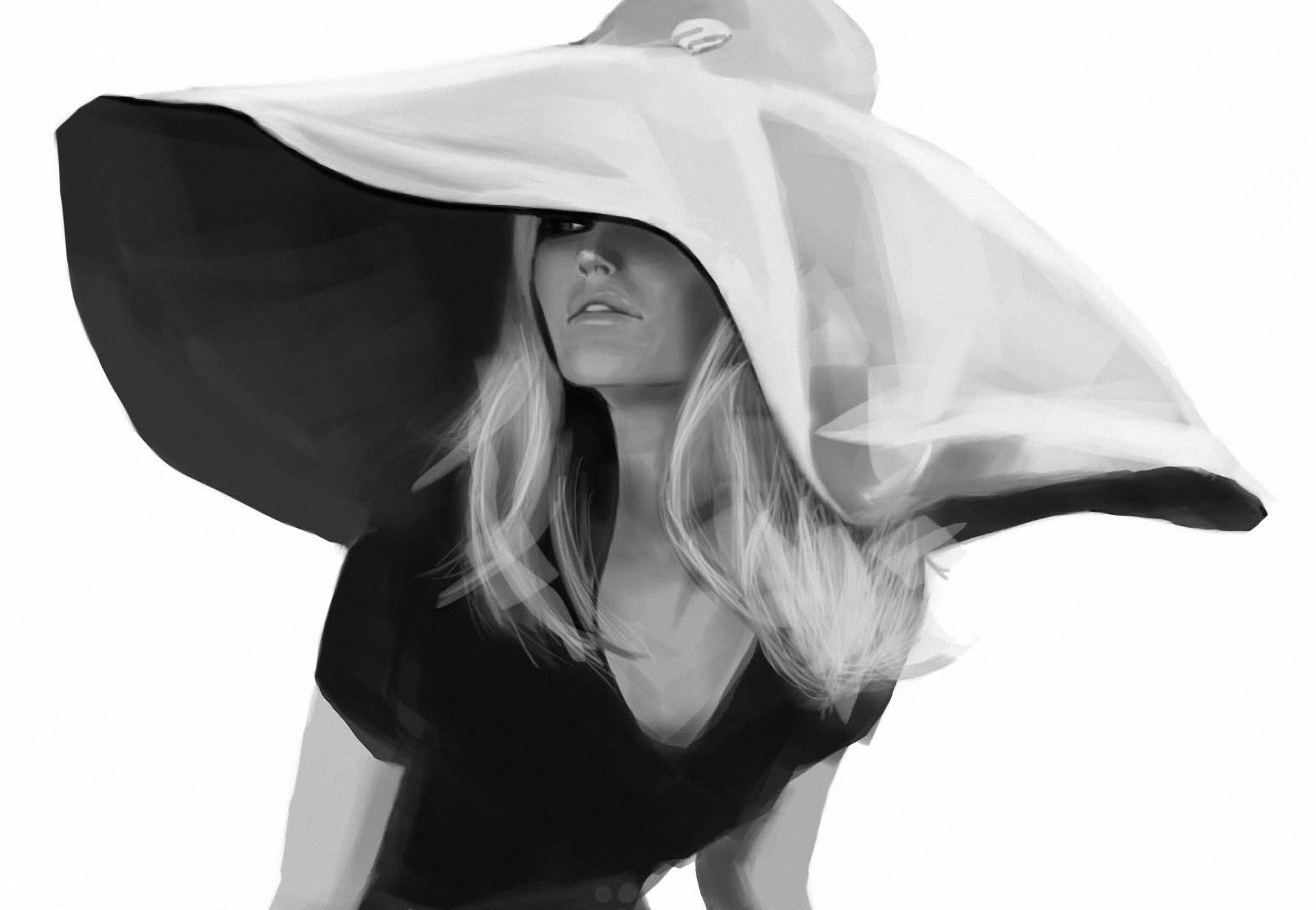 bridget bardot zeichnung mädchen hut monochrom schwarz und weiß