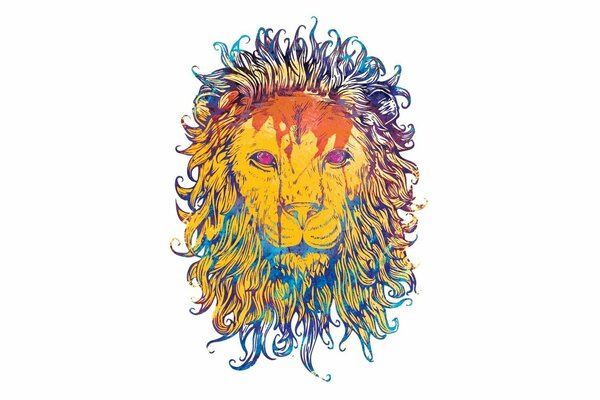 Testa di leone colorata su sfondo bianco
