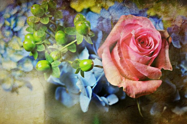 Розовая роза, флористское искусство