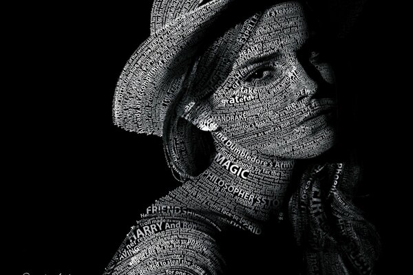 Emma Watson. portrait from newspaper inscriptions