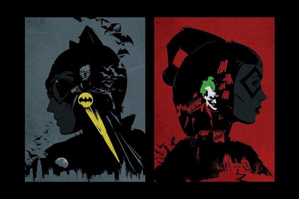 Batman y Harley Quinn con la insignia del Joker