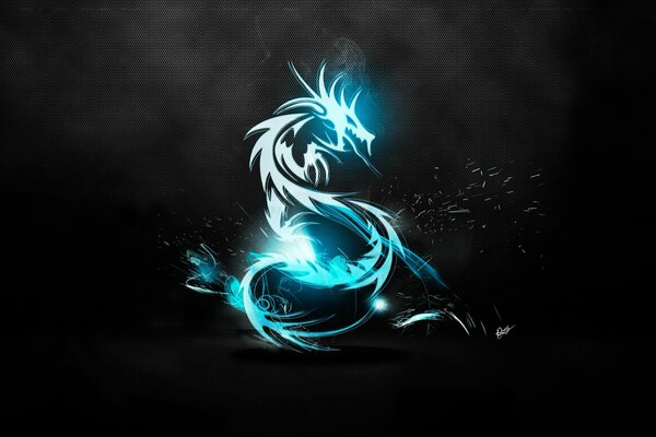 Dragon fond bleu vif