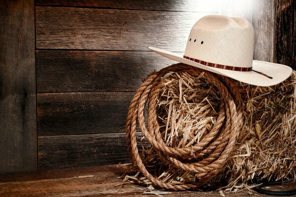 Sombrero de vaquero y cuerda