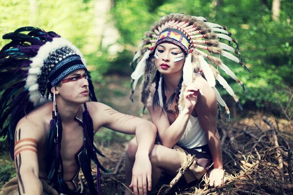 Indians in the forest relax in nature