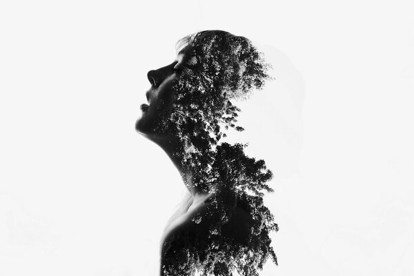 Head with trees in black and white