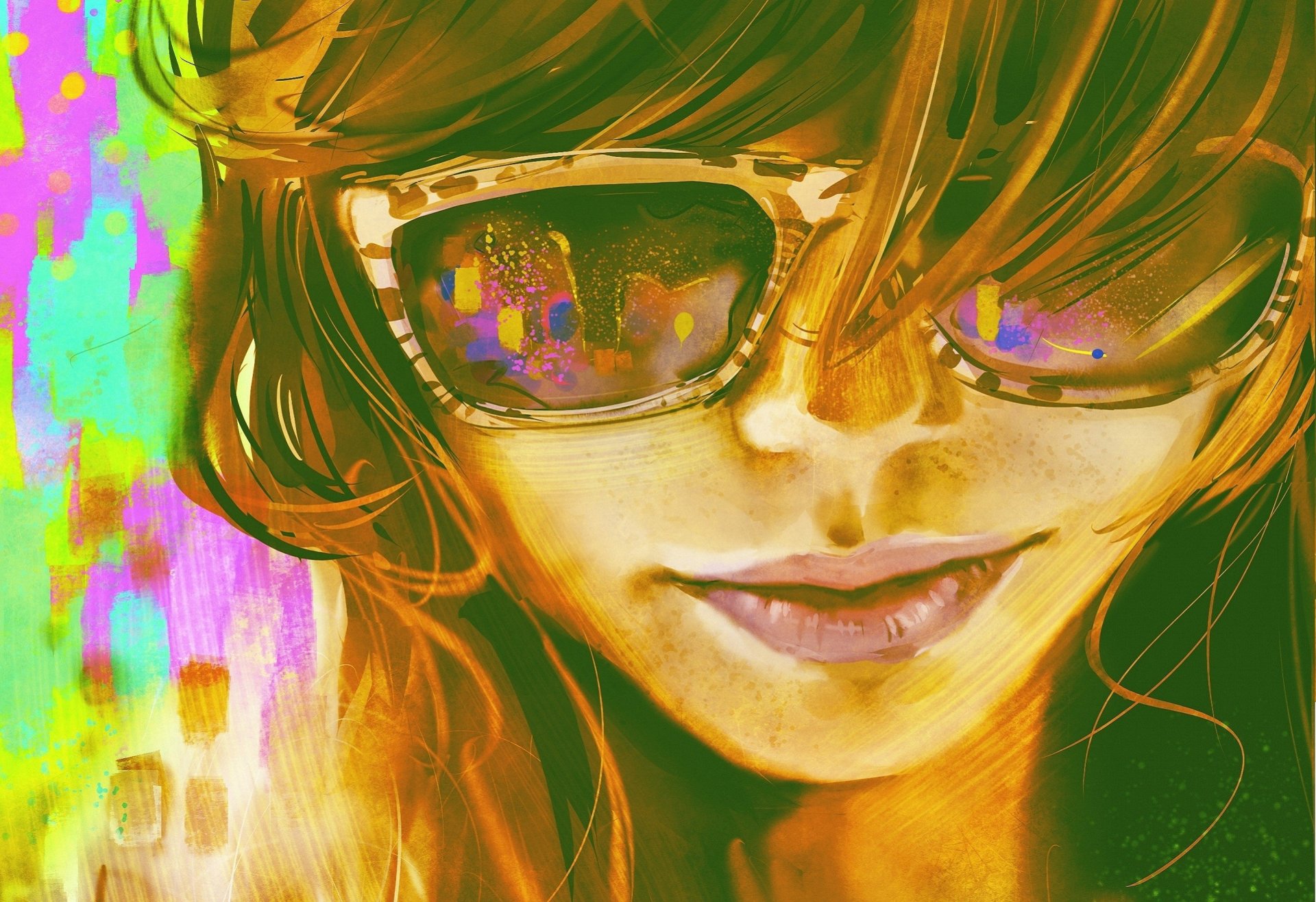 dibujo arte chica cara gafas brillante