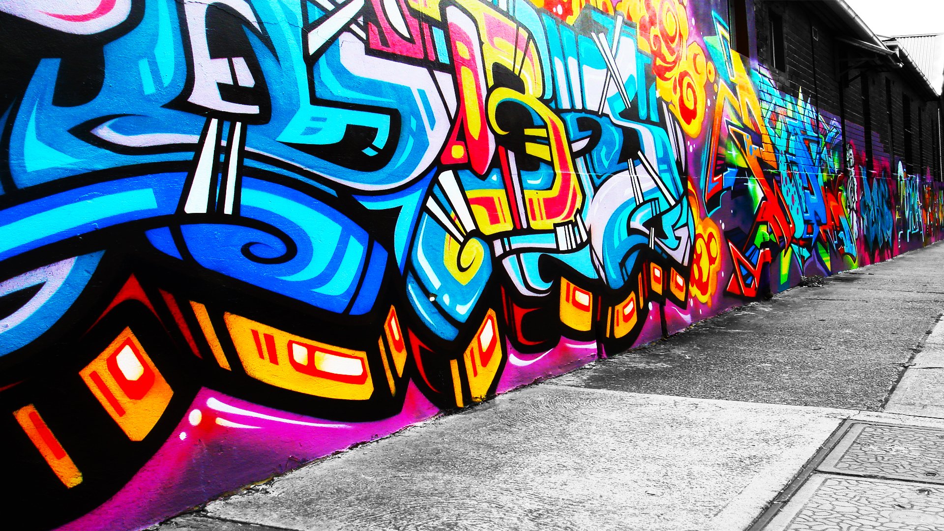 graffiti pared casa camino ventanas arte