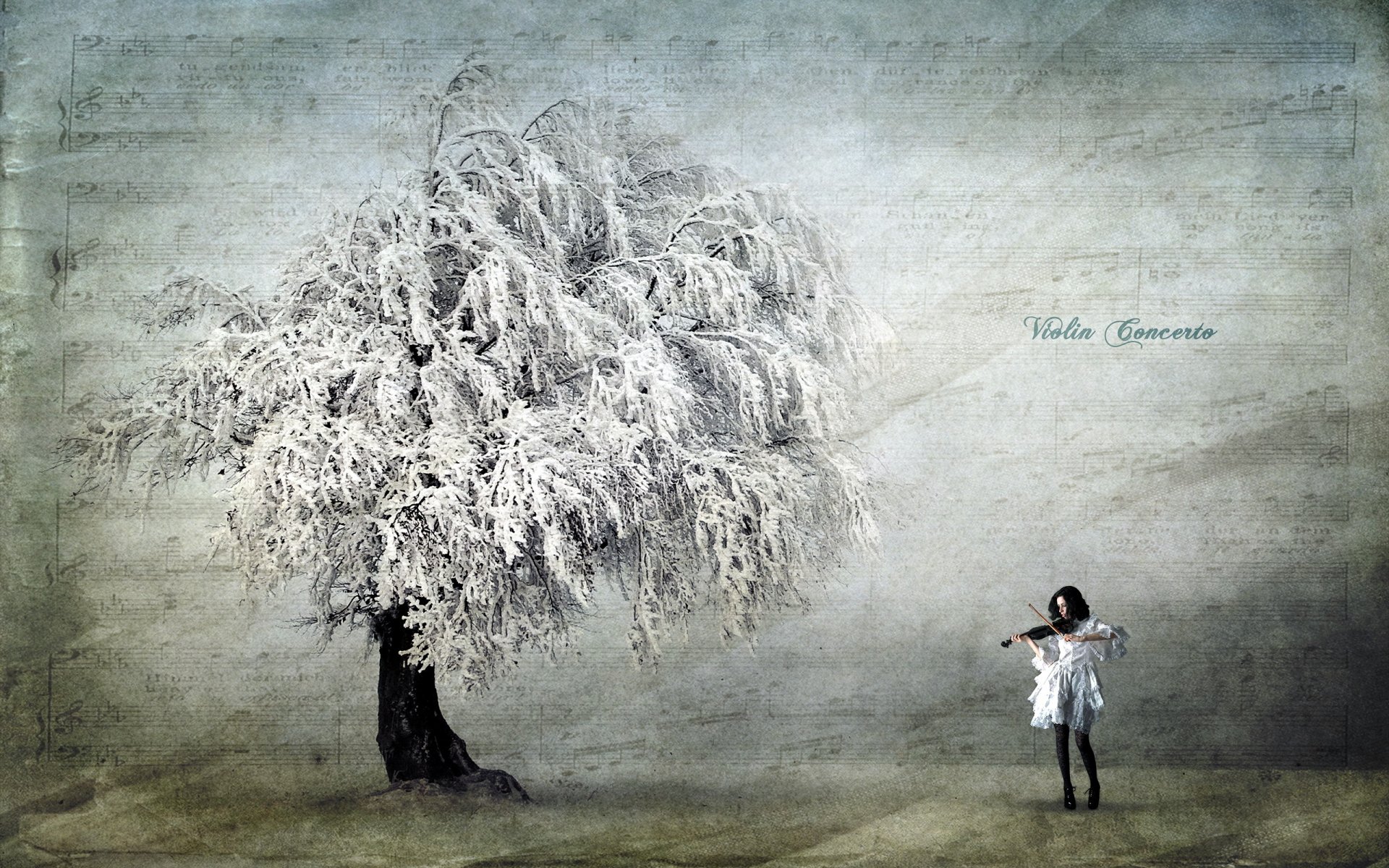 girl violin background tree style