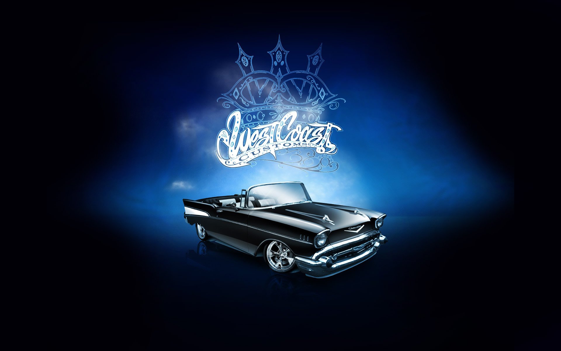 west coast customs vcc west coast customs logo emblème lettrage tuning voiture cadillac cabriolet avant arrière-plan