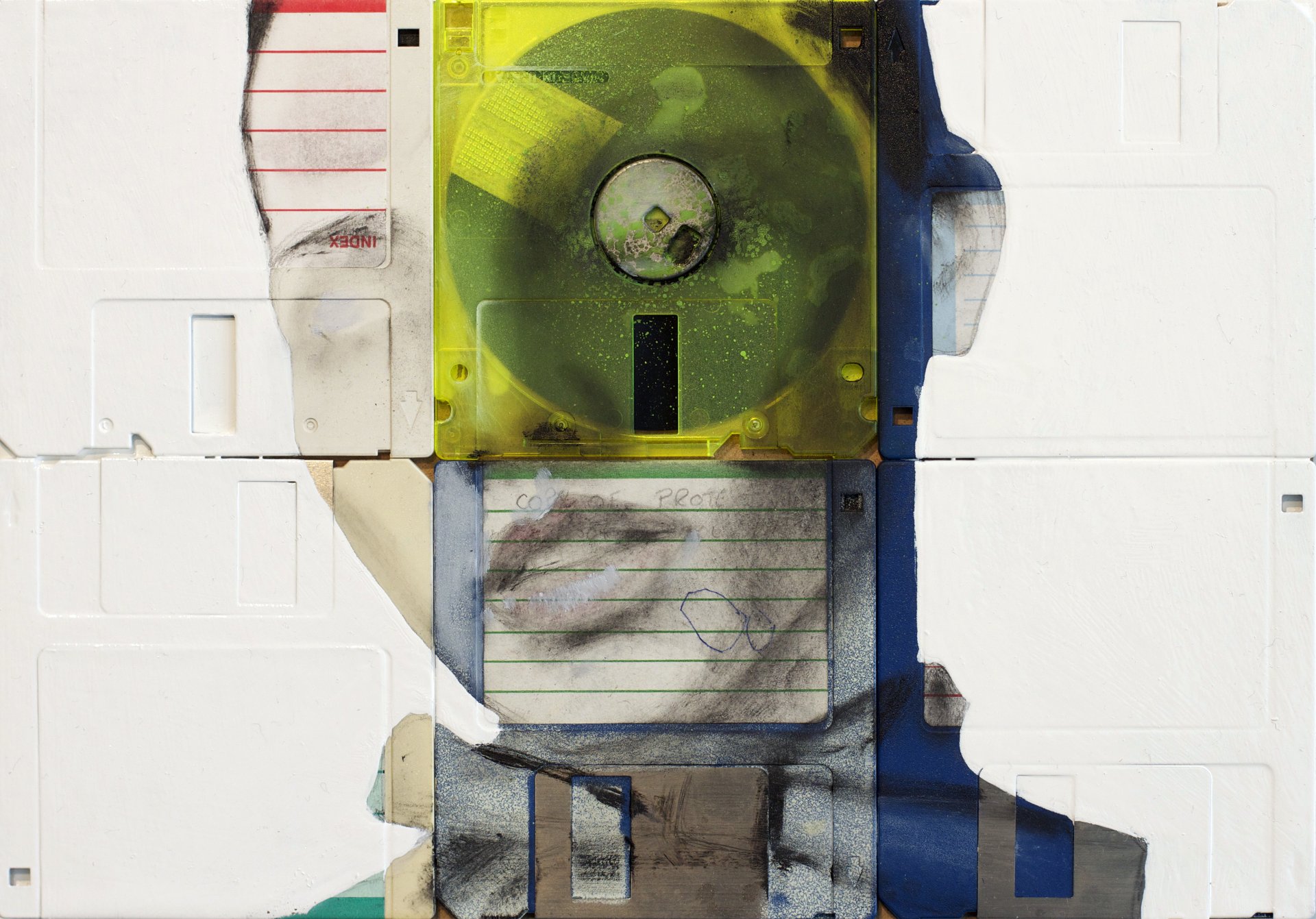 nick gentry nick gentry stile disegno floppy disk ragazza ritratto arte floppy arte floppy arte vernice sguardo occhio