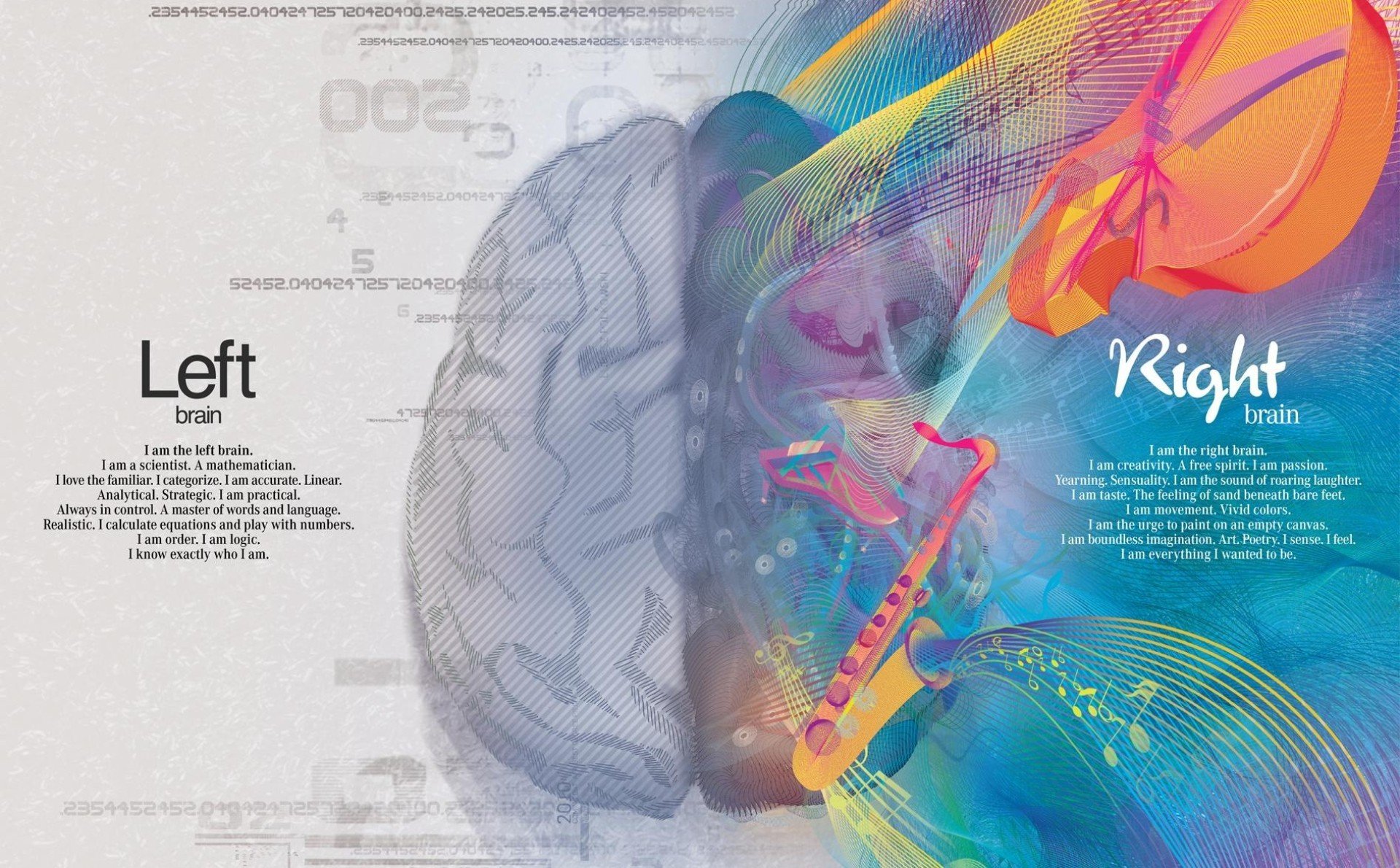 cerebro mente creativo mente hemisferios creatividad lógica pensamiento giros materia gris matemáticas ciencia arte derecha izquierda pinturas