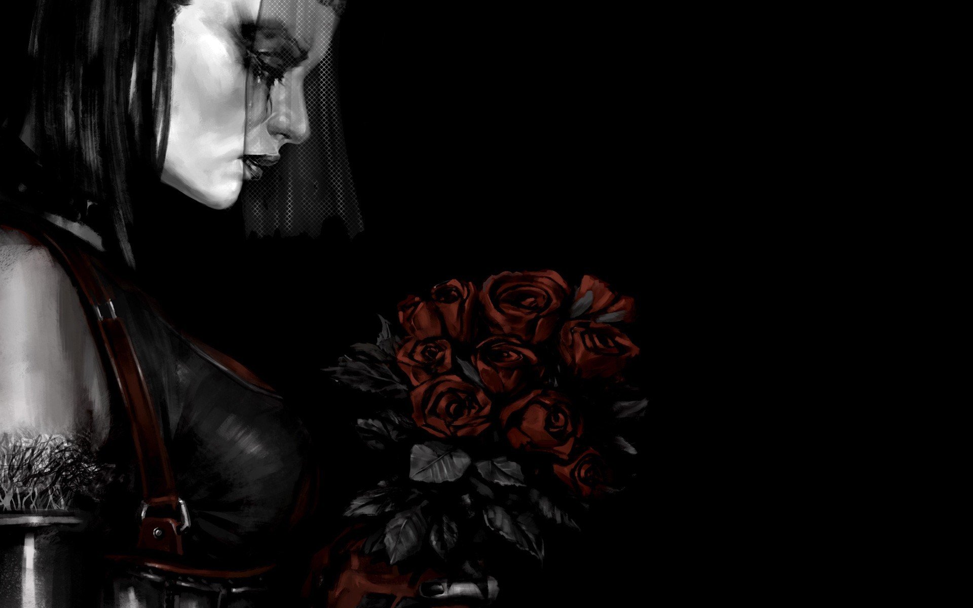 batman arkham city sfondo scuro ragazza rose velo bouquet lacrime cupo