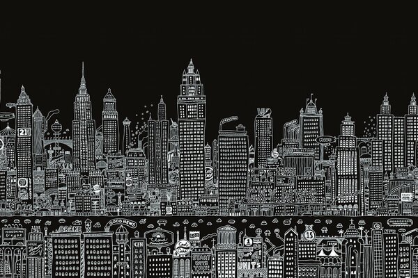 A drawn metropolis on a black background