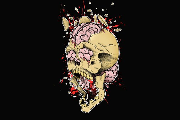 A painted skull with a brain explosion