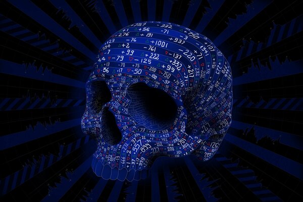 A skull with an image of fluctuations in quotations