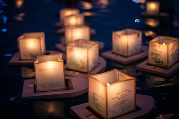 Chinese paper lanterns on the water