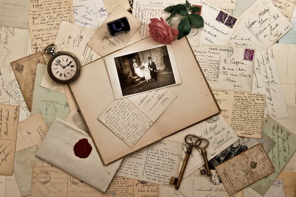 Винтажная фотография старинных вещей и писем