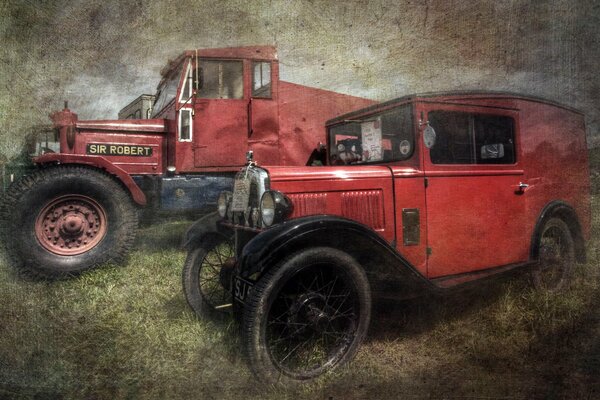 Deux voitures anciennes de couleur rouge