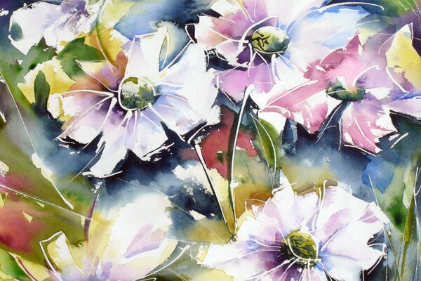 Painting flowers watercolor style