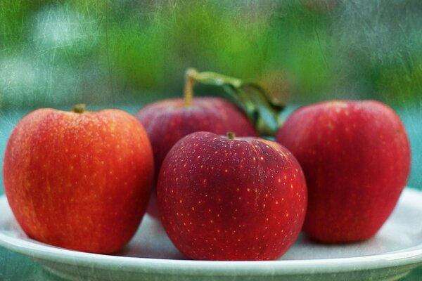 Dojrzałe czerwone jabłka na talerzu