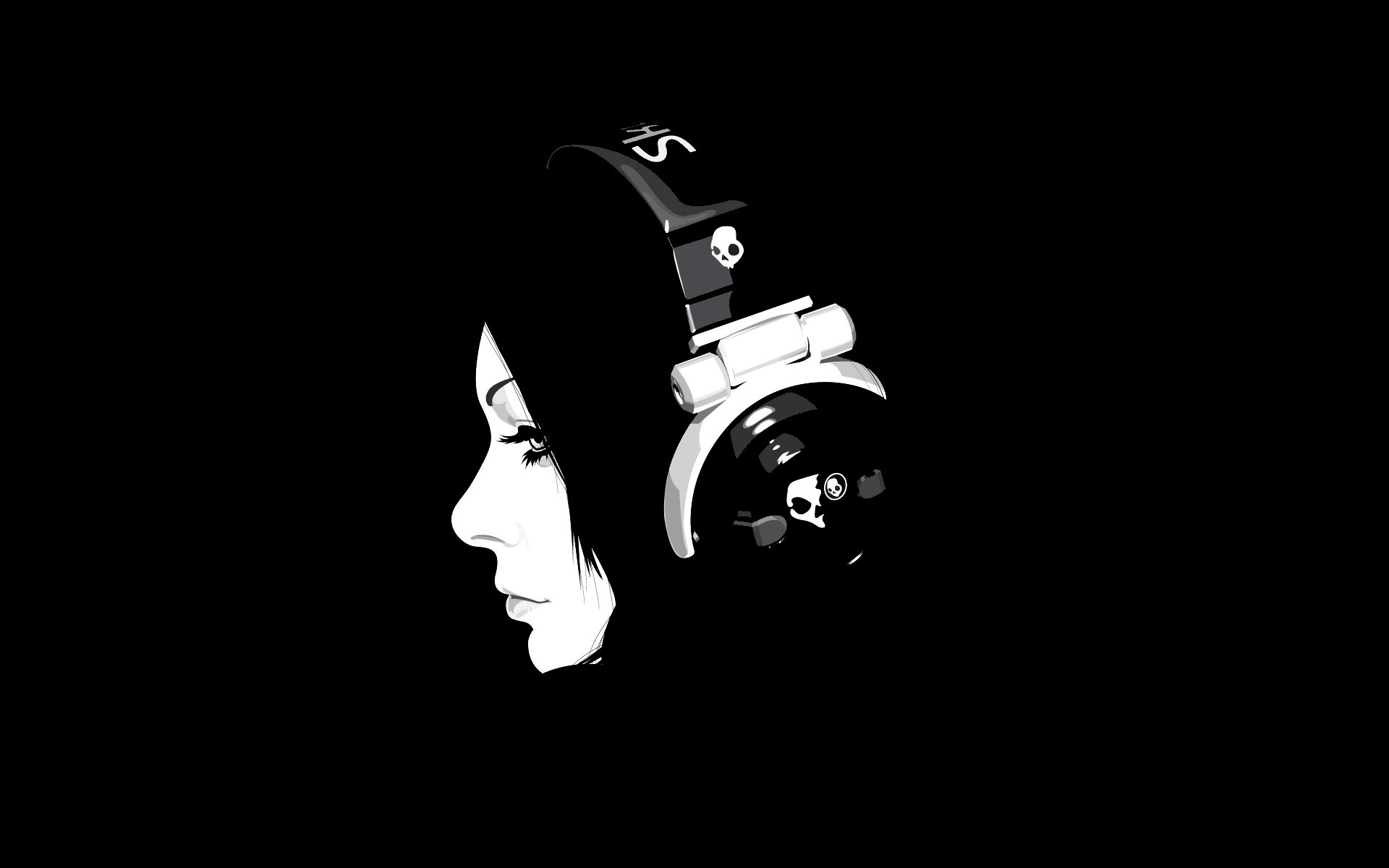 girl headphones vector skull