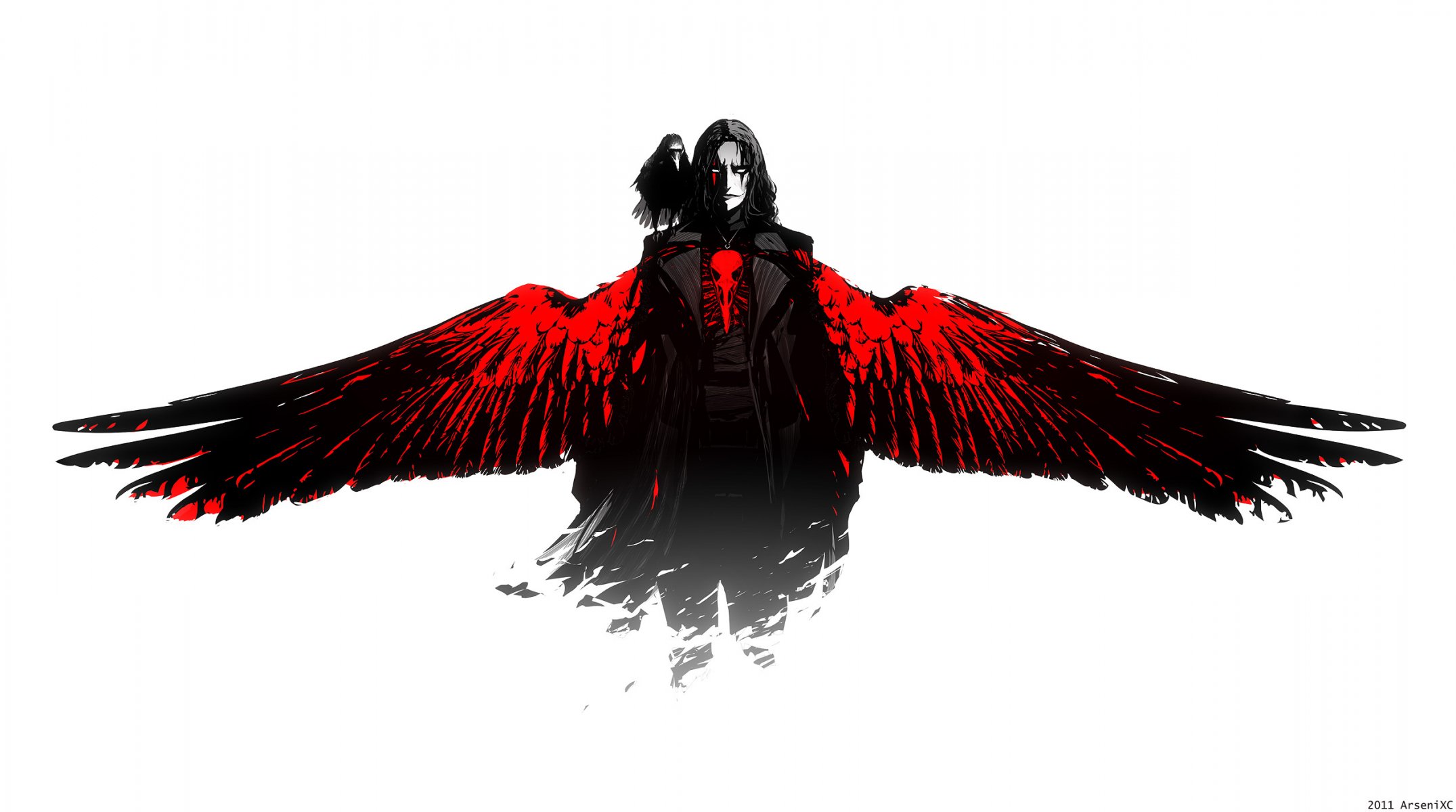 art arsenxc film the crow raven guy wings black red white background