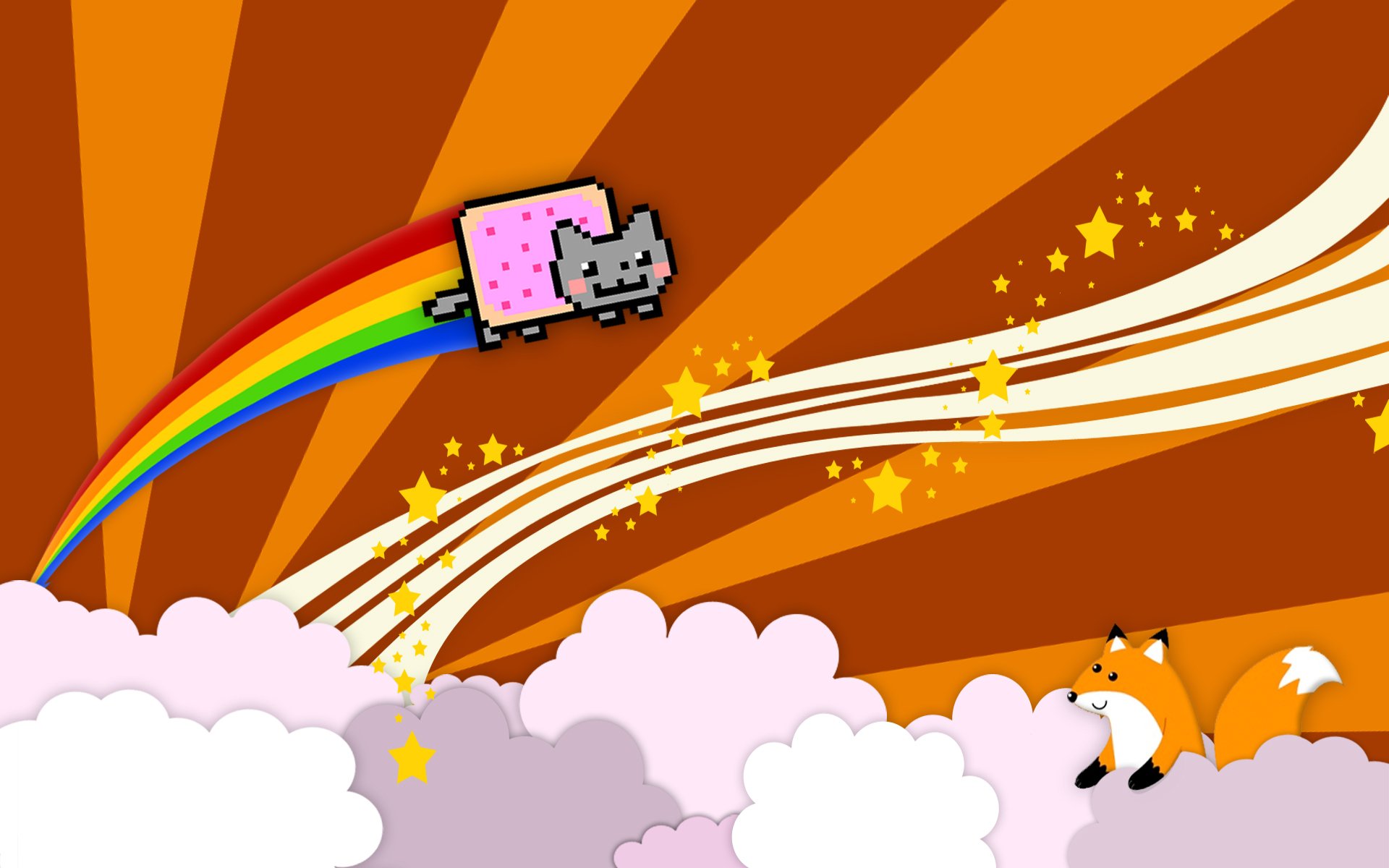 nyan cat niñeras gato zorro diversión nubes