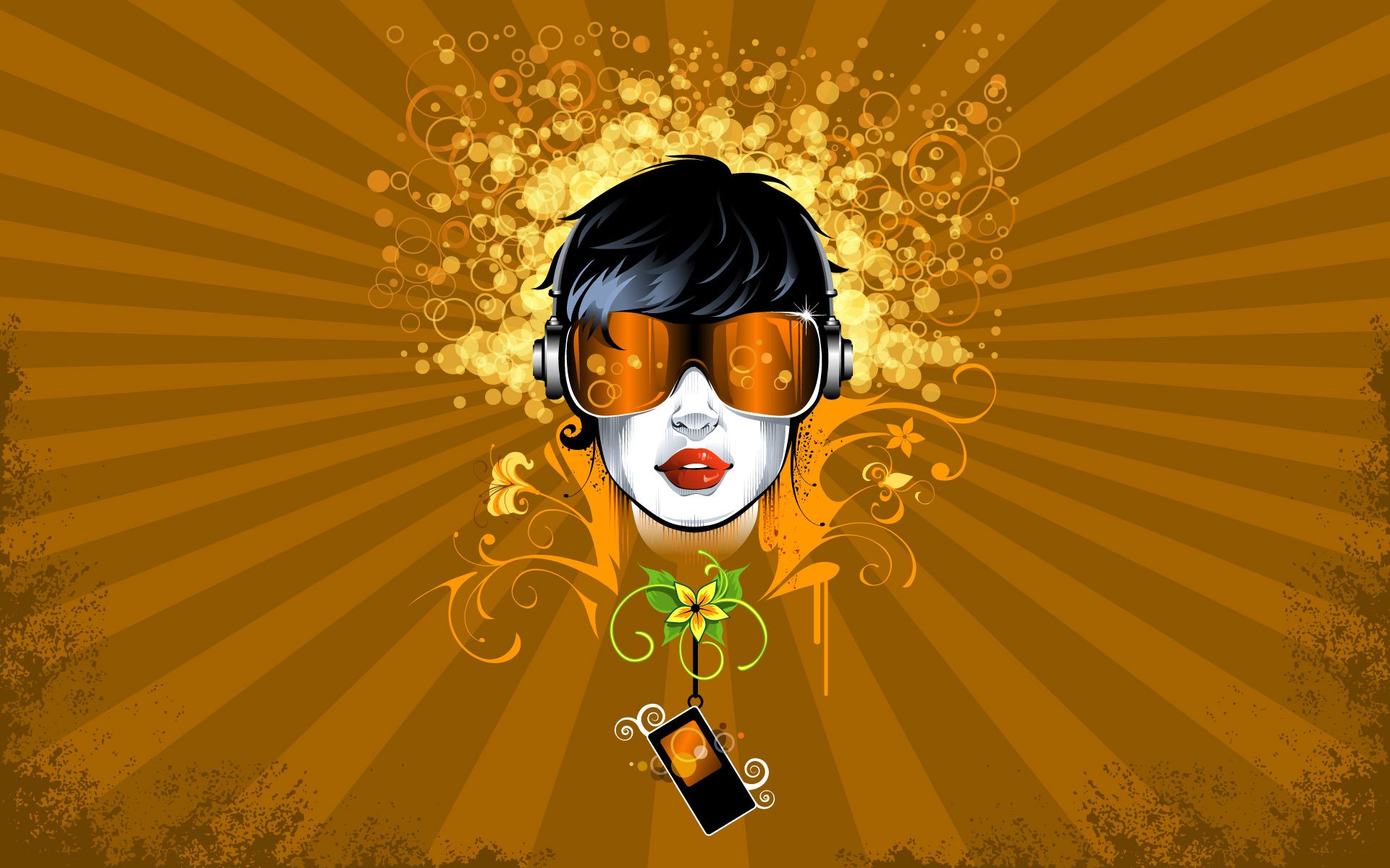 estilo abstracción dibujo vector chica patrones líneas círculos puntos flores jugador gafas imagen modelos líneas puntos walkman 1920x1200