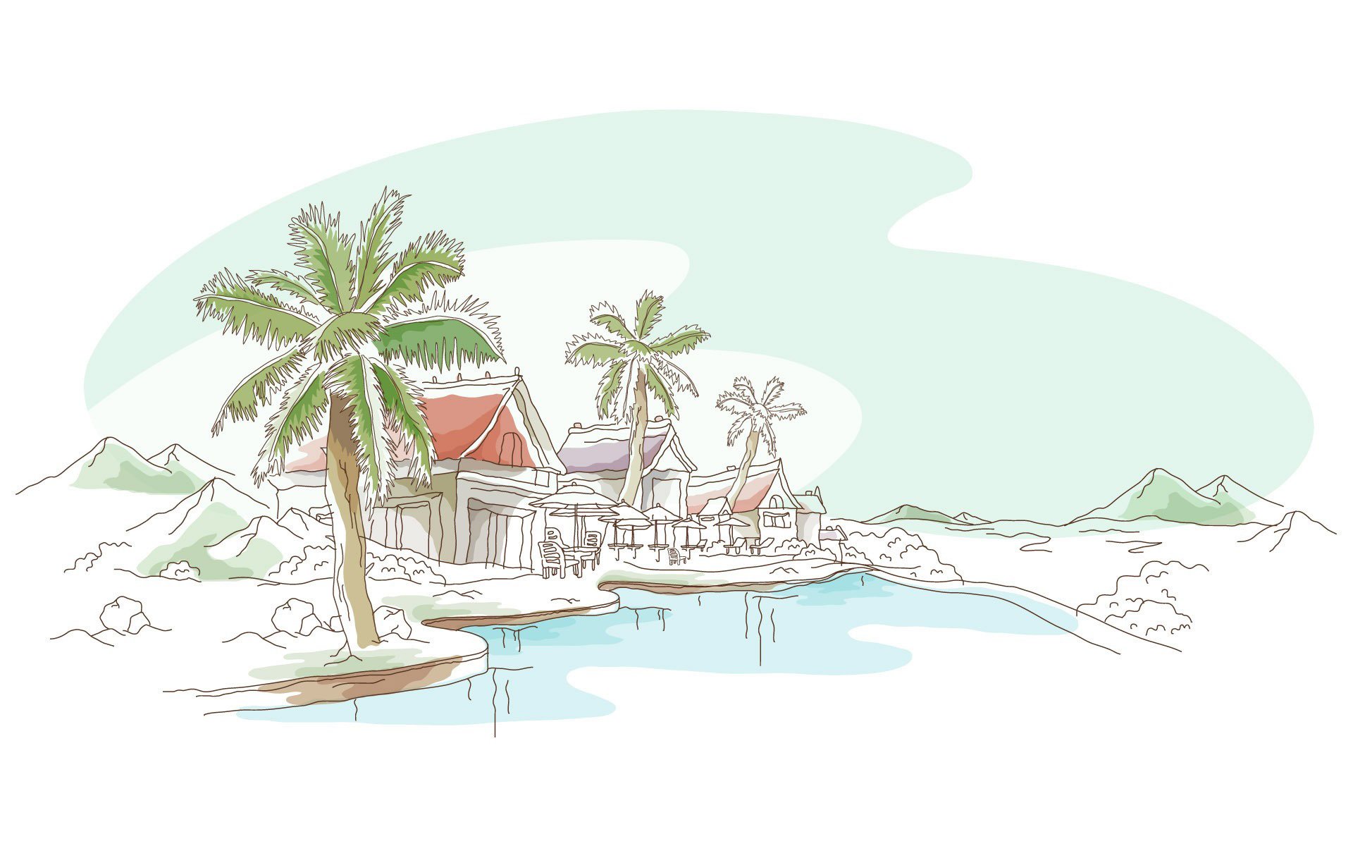 tyle picture vector palm mountain lake cafe