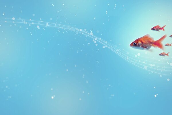 Pesci rossi su sfondo blu con bolle