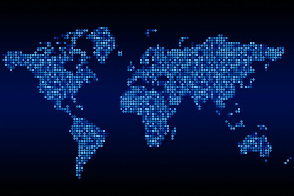 Mapa electrónico del mundo de cuadrados azules