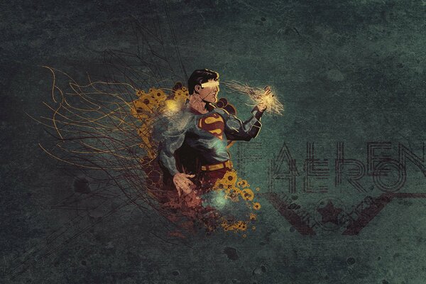 Texture drawing with superman on a gray background