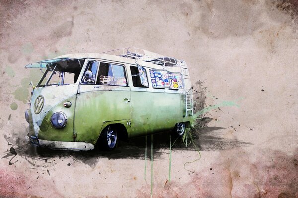 Camioneta verde hippie Volkswagen