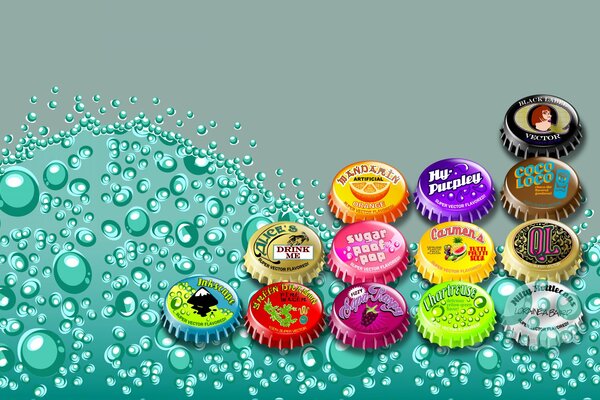 Bright and saturated colors in colorful soda lids