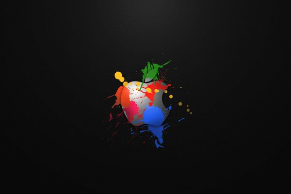 Apple-Logo mit Farbtropfen auf schwarzem Hintergrund