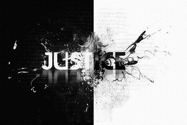 Black-and-white art, letters justice