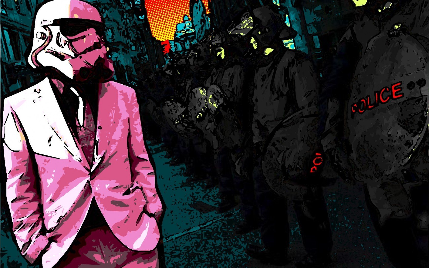 tyle brightness kitchen comics police a masked man pink suit