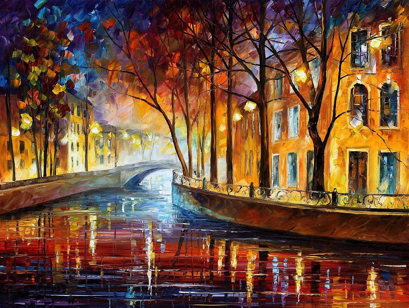 puente árboles aceite leonid afremov