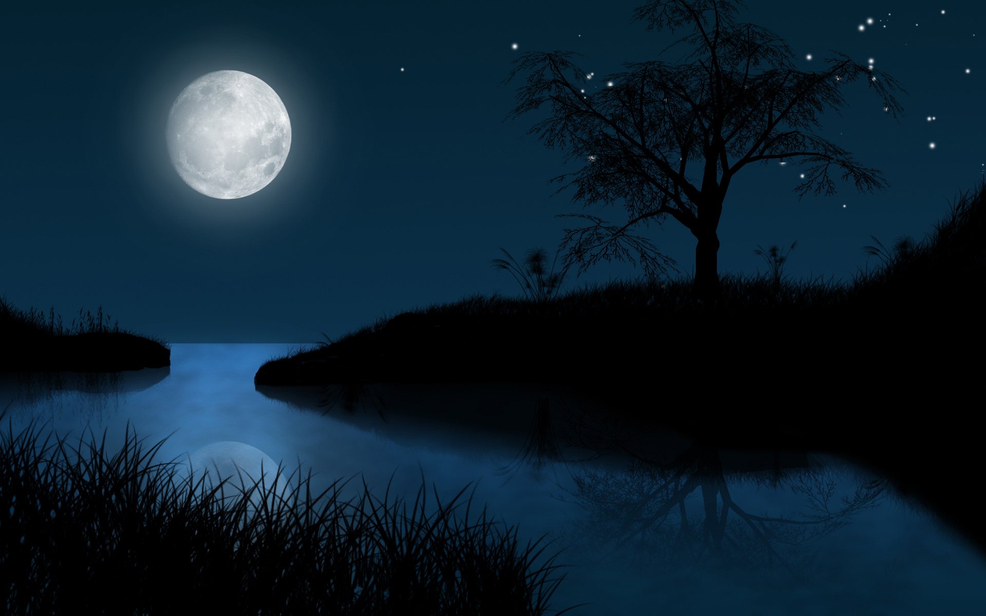 night moon landscape picture star