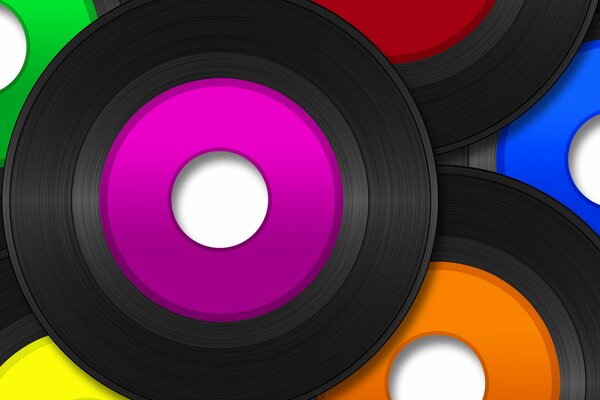 Disques Vinyles colorés sur fond blanc