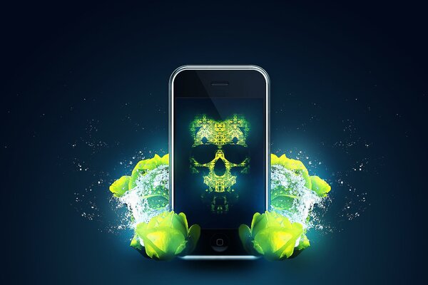 Skull screensaver on the phone screen