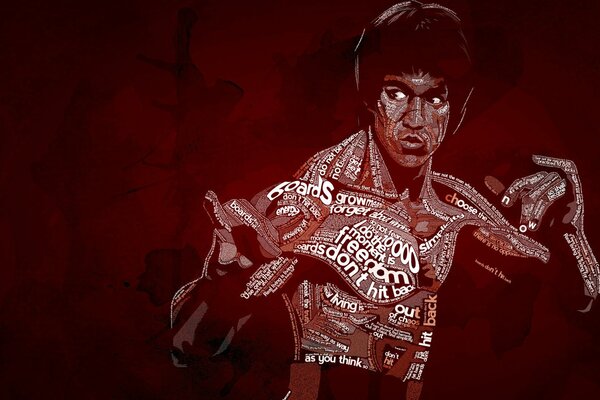 Tipografía de Bruce Lee sobre fondo rojo