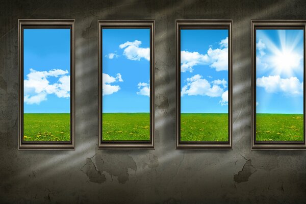 Fenster. Landschaft. Desktop-Hintergrund