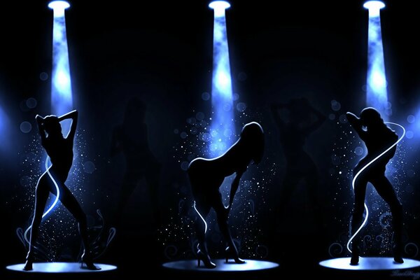 Drawing of silhouettes of dancing girls