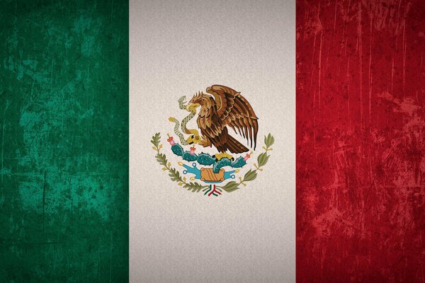 Bandiera verde, bianca e rossa del Messico con aquila e serpente