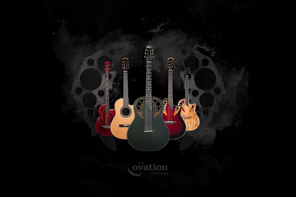 Guitars. Musical instruments. Dark background