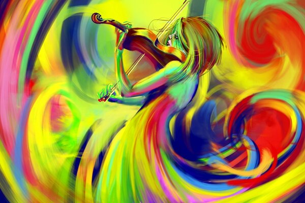 Rainbow drawing of a girl playing the violin