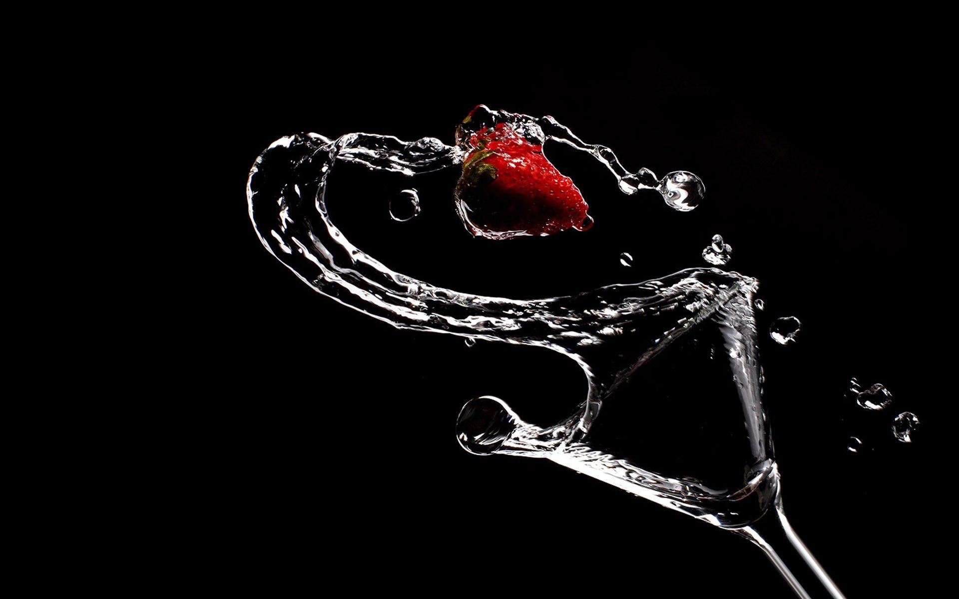 black water glass strawberry