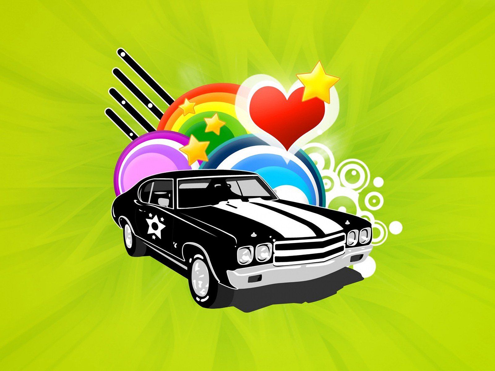 vector car collage heart star following