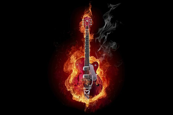 Gitarre mit Rauch und Feuer